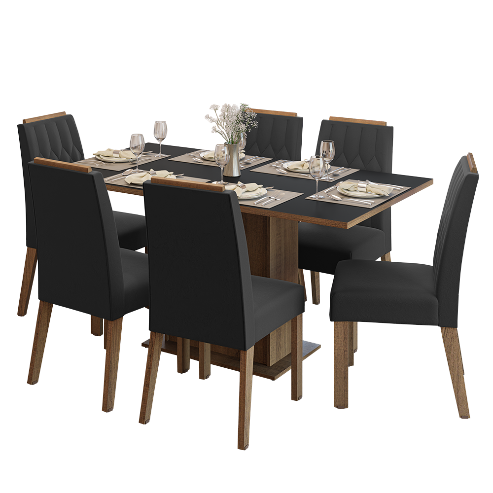 Juego de Comedor Tapa de Madera 6 Sillas Marrón/Negro/Oxford Bosque Madesa