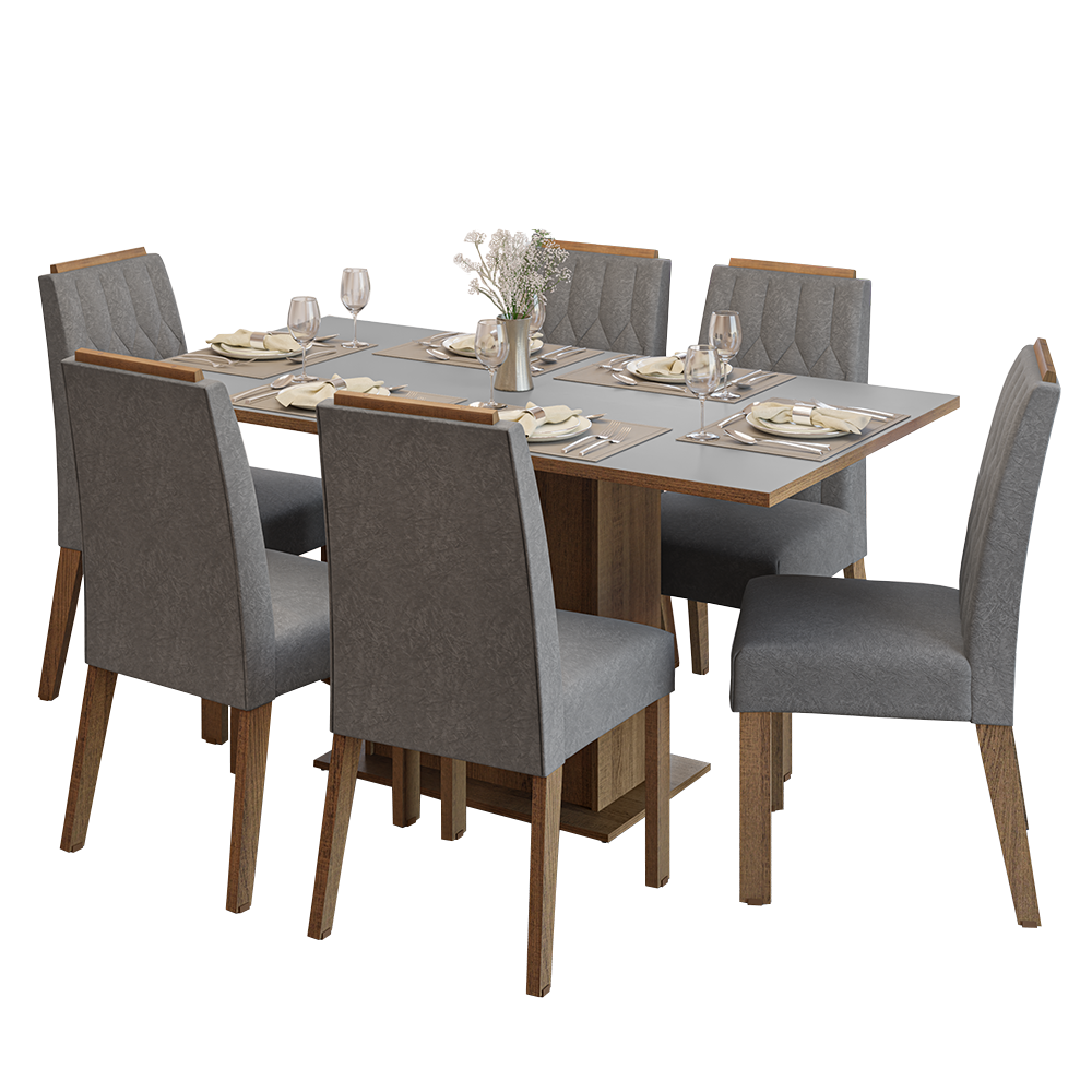Juego de Comedor Tapa de Madera 6 Sillas Marrón/Gris/Silver Bosque Madesa
