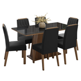Juego de Comedor Tapa de Vidrio 6 Sillas Marrón/Negro/Oxford Peônia Madesa