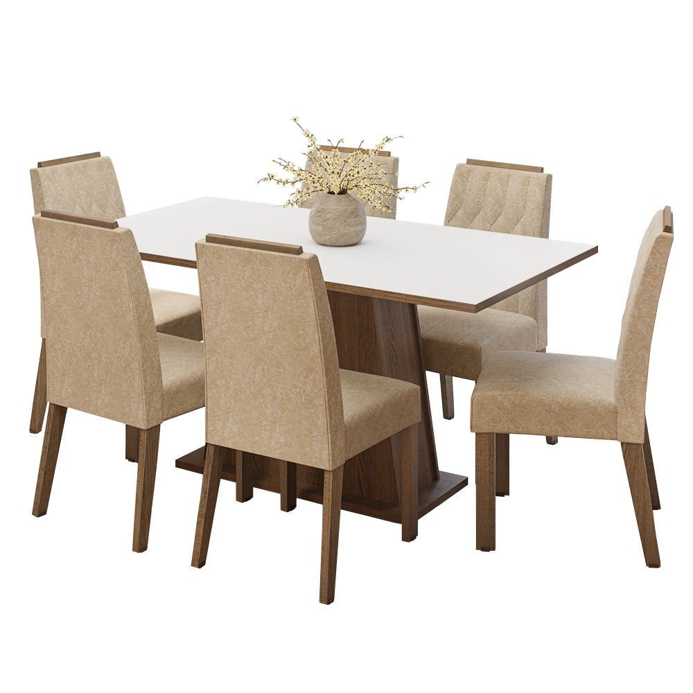 Juego de Comedor Tapa de Madera 6 Sillas Marrón/Blanco/Imperial Cedro Madesa