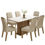 Juego de Comedor Tapa de Madera 6 Sillas Marrón/Blanco/Imperial Hortelã Madesa