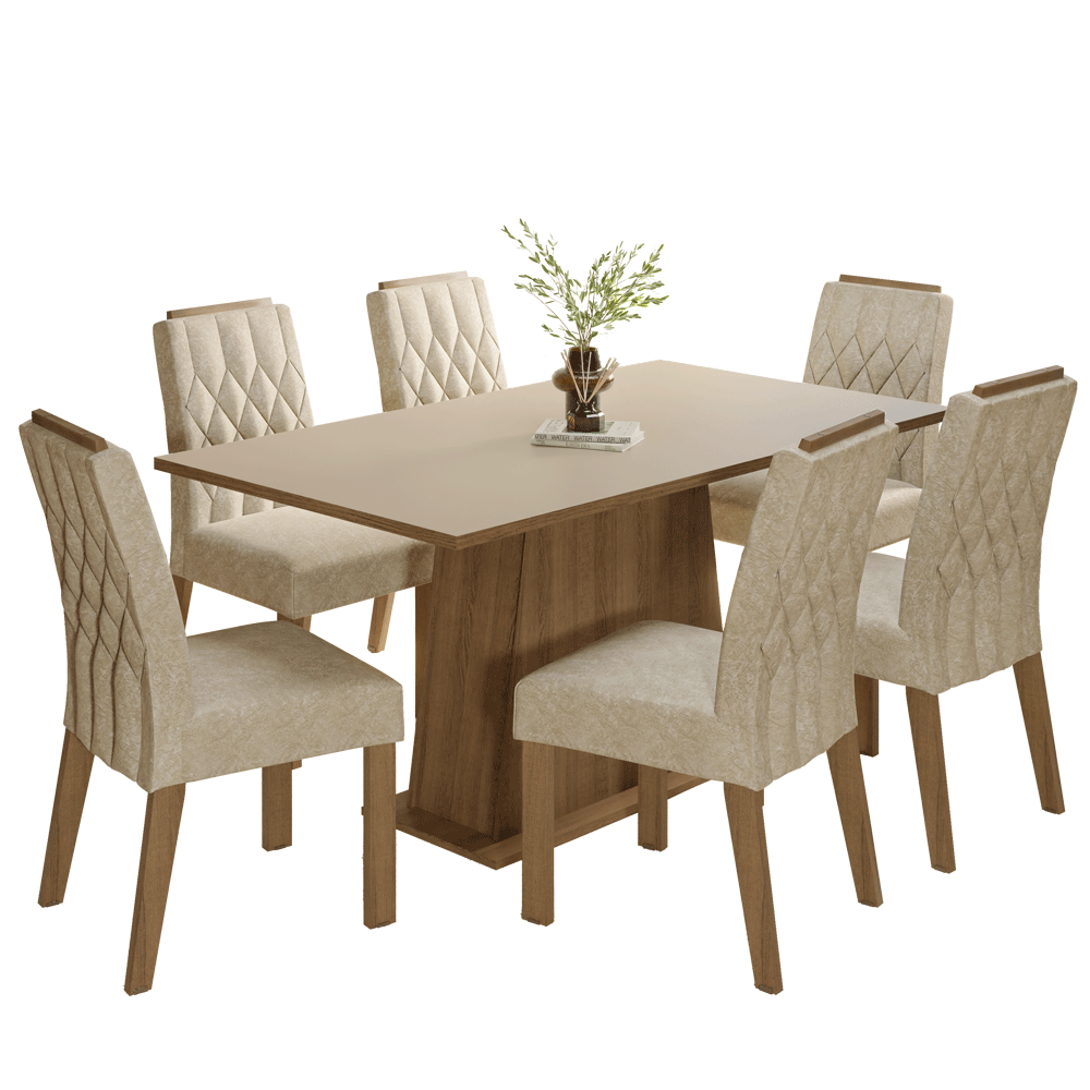Juego de Comedor Tapa de Madera 6 Sillas Marrón/Crema/Imperial Hortelã Madesa