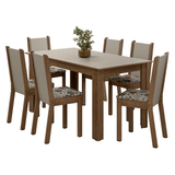 Juego Comedor Lucena Mesa Tapa de Madera 6 Sillas Marrón/Crema/Floral Hibiscos Madesa