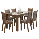 Juego de Comedor Mesa con Tapa de Vidrio 6 Sillas Marrón/Crema/Floral Hibiscos Madesa