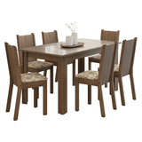 Juego de Comedor Mesa Tapa de Vidrio 6 Sillas Marrón/Crema/Lirio Beige Madesa