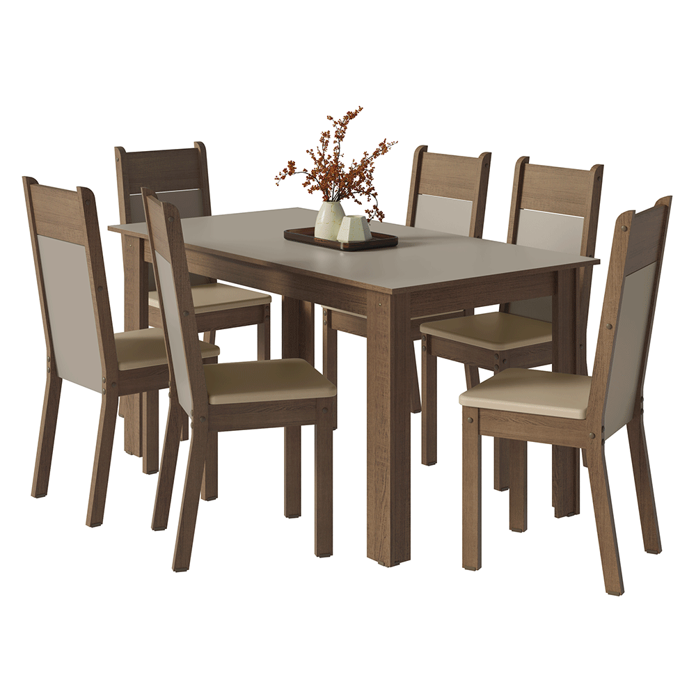 Juego de Comedor Mesa con Tapa de Madera 6 Sillas Marrón/Crema/Sintético Beige Madesa