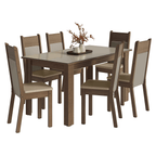 Juego de Comedor Mocha Mesa Rectangular Tapa de Vidrio con 6 Sillas Marrón/Crema/Sintético Beige Madesa