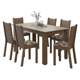 Juego de Comedor Mesa con Tapa de Madera 6 Sillas Marrón/Crema/Floral Hibiscos Madesa