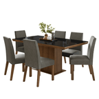 Juego de Comedor con Vidrio Sobrepuesto 6 Sillas Marrón/Negro/Silver Alba Madesa