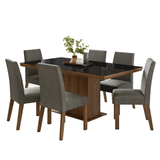 Juego de Comedor Tapa con Vidrio 6 Sillas Marrón/Negro/Silver Alba Madesa
