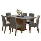Juego de Comedor con Vidrio Sobrepuesto 6 Sillas Marrón/Gris/Silver Alba Madesa