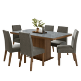 Juego de Comedor Tapa con Vidrio 6 Sillas Marrón/Gris/Silver Alba Madesa