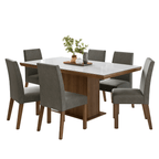 Juego de Comedor con Vidrio Sobrepuesto 6 Sillas Marrón/Blanco/Silver Alba Madesa