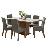 Juego de Comedor Tapa con Vidrio 6 Sillas Marrón/Blanco/Silver Alba Madesa
