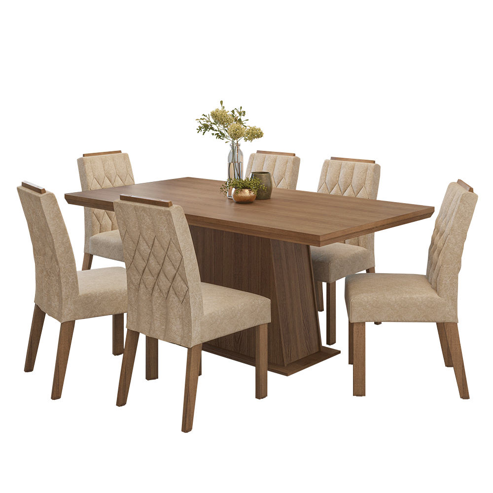 Juego de Comedor con Tapa de Madera 6 Sillas Marrón/Imperial Assis Madesa