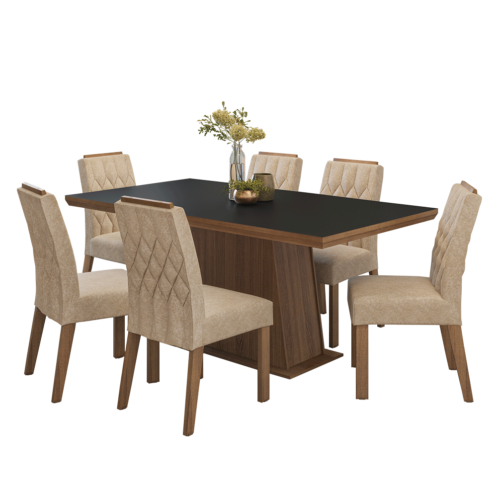 Juego de Comedor con Tapa de Madera 6 Sillas Marrón/Negro/Imperial Assis Madesa