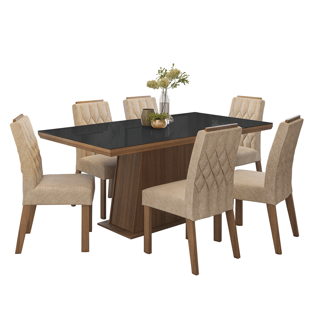 Juego de Comedor Tapa con Vidrio 6 Sillas Marrón/Negro/Imperial Colmar Madesa