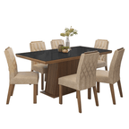 Juego de Comedor con Vidrio Sobrepuesto 6 Sillas Marrón/Negro/Imperial Colmar Madesa