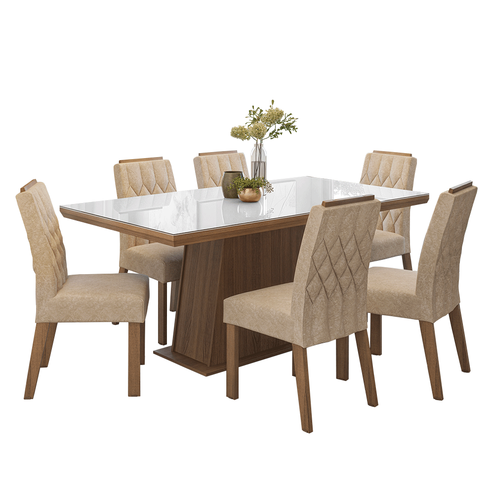 Juego de Comedor Tapa con Vidrio 6 Sillas Marrón/Blanco/Imperial Colmar Madesa