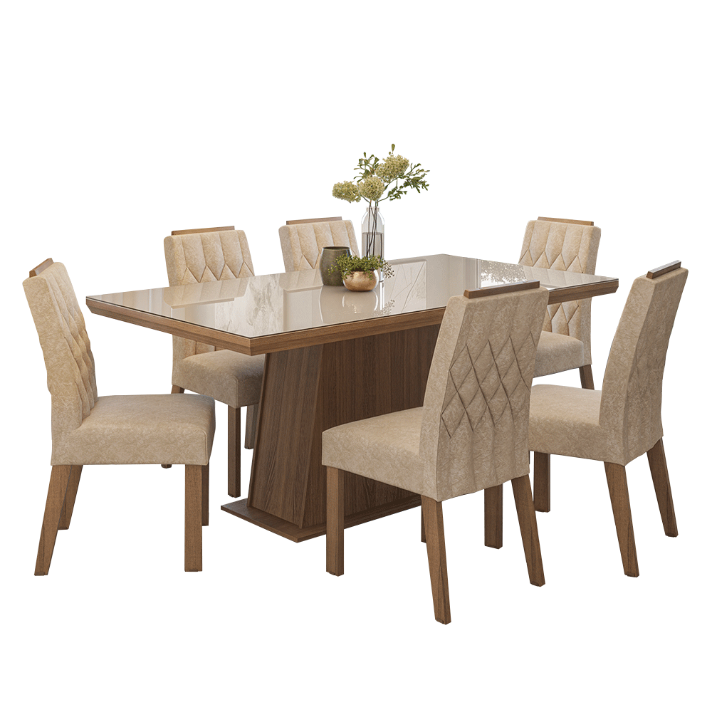 Juego de Comedor Tapa con Vidrio 6 Sillas Marrón/Crema/Imperial Colmar Madesa