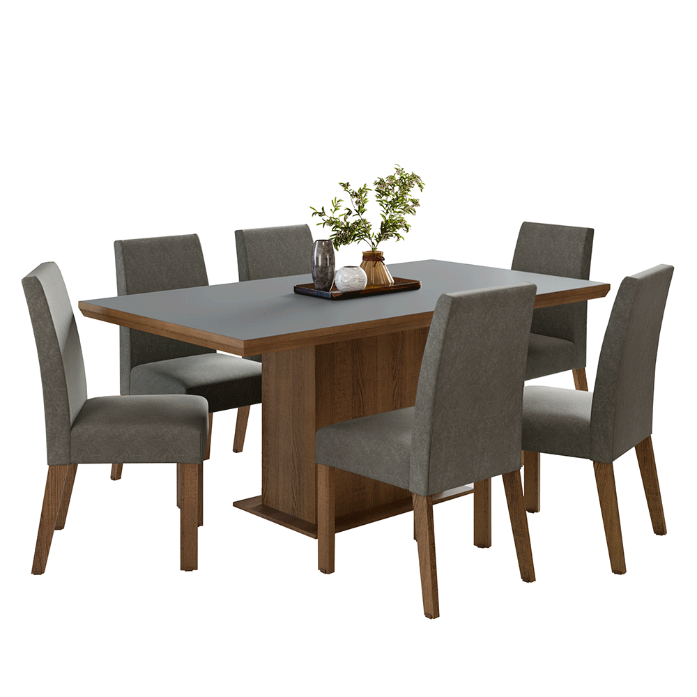 Juego de Comedor con Tapa de Madera 6 Sillas Marrón/Gris/Silver Grasse Madesa