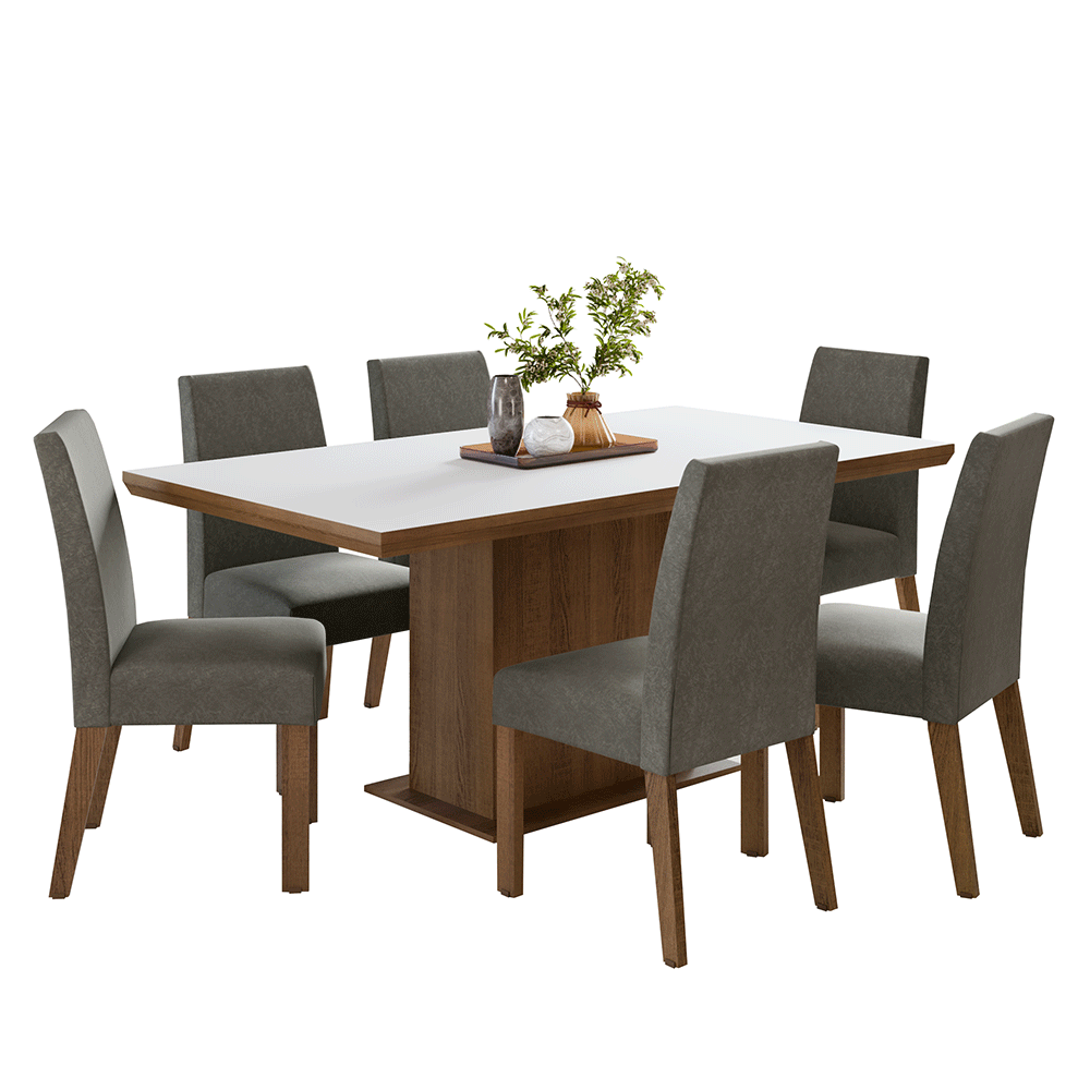 Juego de Comedor con Tapa de Madera 6 Sillas Marrón/Blanco/Silver Grasse Madesa