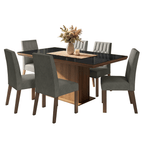 Juego de Comedor con Vidrio Sobrepuesto 6 Sillas Marrón/Negro/Silver Dinan Madesa