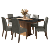 Juego de Comedor Tapa con Vidrio 6 Sillas Marrón/Negro/Silver Dinan Madesa