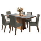 Juego de Comedor con Vidrio Sobrepuesto 6 Sillas Marrón/Gris/Silver Dinan Madesa
