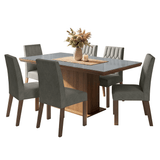 Juego de Comedor Tapa con Vidrio 6 Sillas Marrón/Gris/Silver Dinan Madesa