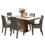 Juego de Comedor Tapa con Vidrio 6 Sillas Marrón/Blanco/Silver Dinan Madesa