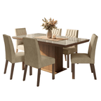 Juego de Comedor con Vidrio Sobrepuesto 6 Sillas Marrón/Crema/Imperial Dinan Madesa