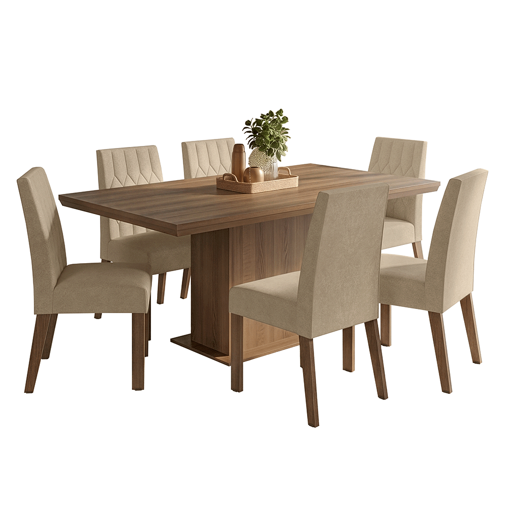 Juego de Comedor con Tapa de Madera 6 Sillas Marrón/Imperial Luso Madesa