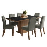Juego de Comedor con Tapa de Madera 6 Sillas Marrón/Negro/Silver Luso Madesa