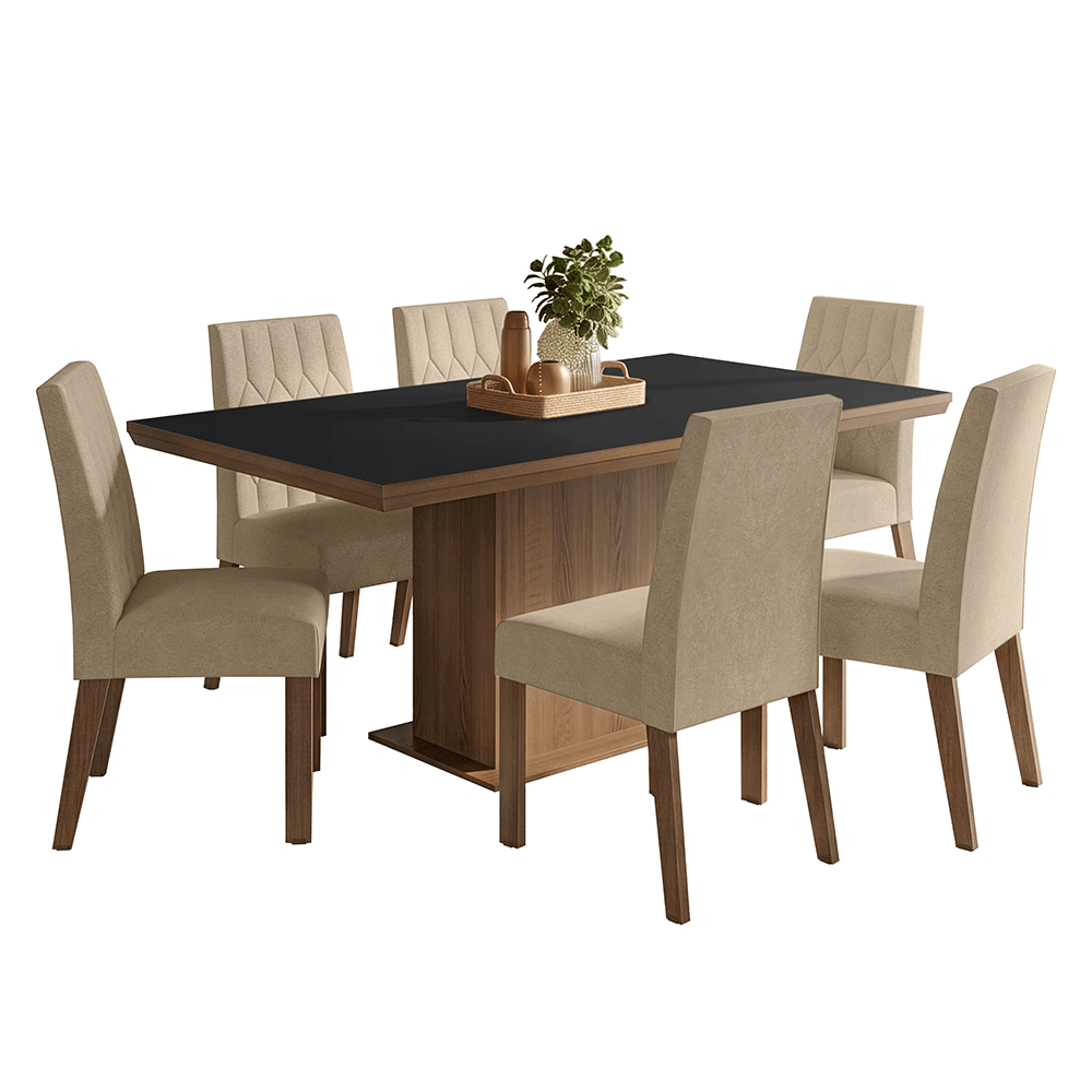 Juego de Comedor con Tapa de Madera 6 Sillas Marrón/Negro/Imperial Luso Madesa