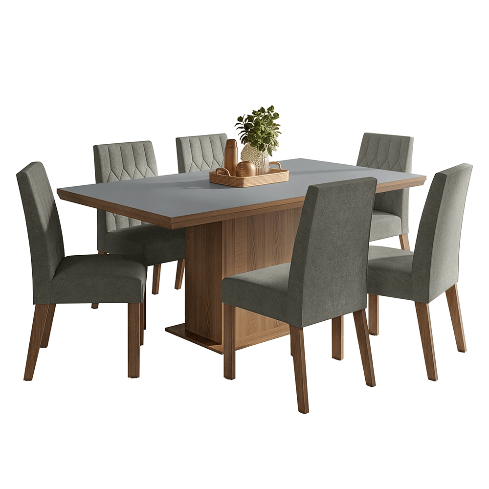 Juego de Comedor con Tapa de Madera 6 Sillas Marrón/Gris/Silver Luso Madesa