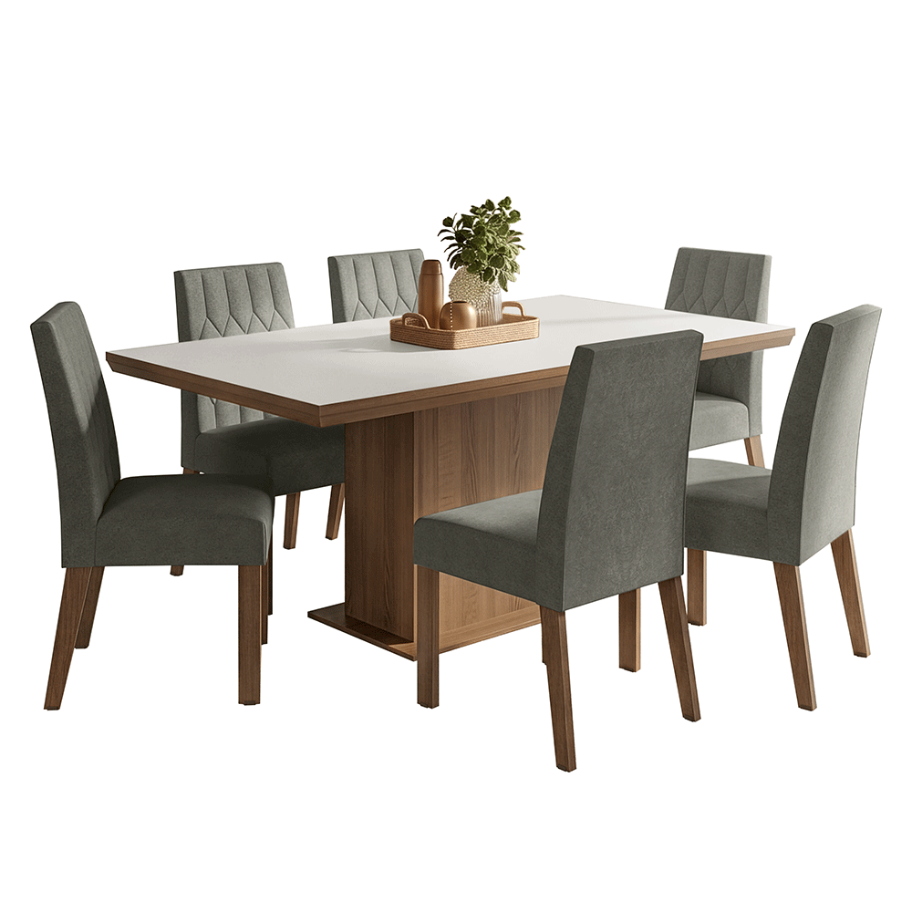 Juego de Comedor con Tapa de Madera 6 Sillas Marrón/Blanco/Silver Luso Madesa