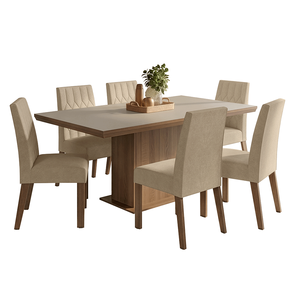 Juego de Comedor con Tapa de Madera 6 Sillas Marrón/Crema/Imperial Luso Madesa