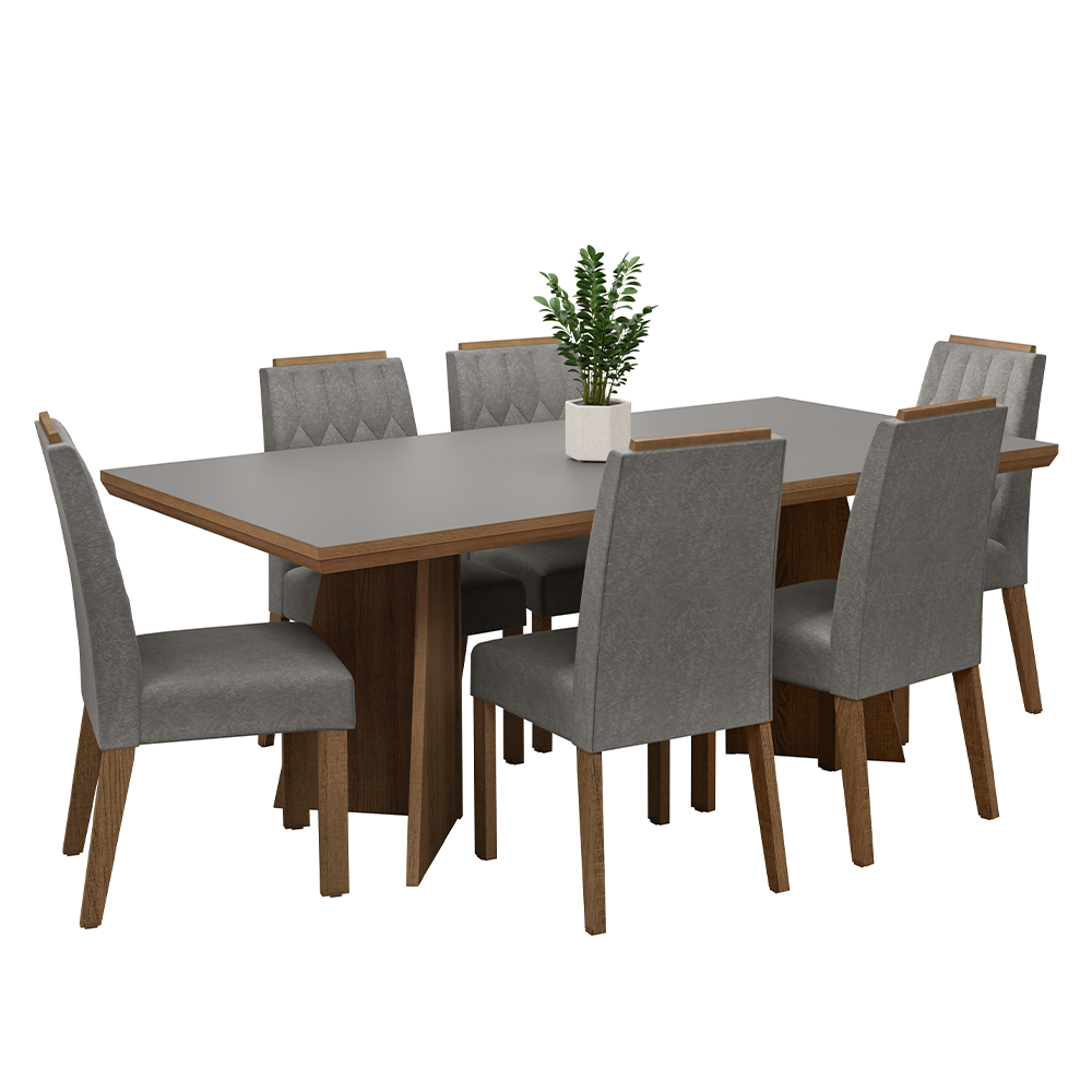 Juego de Comedor con Tapa de Madera 6 Sillas Marrón/Gris/Silver Sarlat Madesa