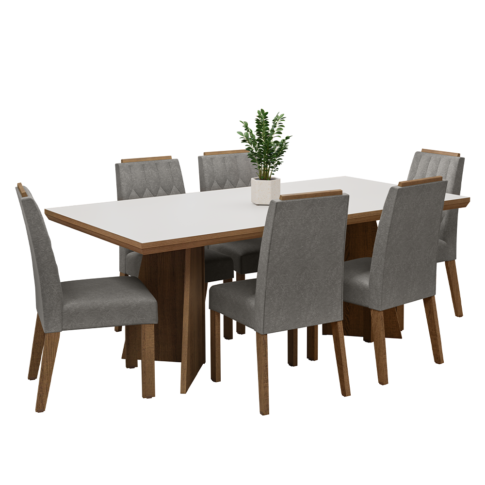 Juego de Comedor con Tapa de Madera 6 Sillas Marrón/Blanco/Silver Sarlat Madesa