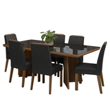 Juego de Comedor Tapa con Vidrio 6 Sillas Marrón/Negro/Oxford Pienza Madesa