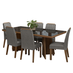 Juego de Comedor con Vidrio Sobrepuesto 6 Sillas Marrón/Negro/Silver Pienza Madesa