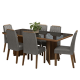 Juego de Comedor Tapa con Vidrio 6 Sillas Marrón/Negro/Silver Pienza Madesa
