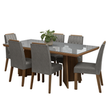 Juego de Comedor Tapa con Vidrio 6 Sillas Marrón/Gris/Silver Pienza Madesa