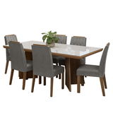 Juego de Comedor Tapa con Vidrio 6 Sillas Marrón/Blanco/Silver Pienza Madesa