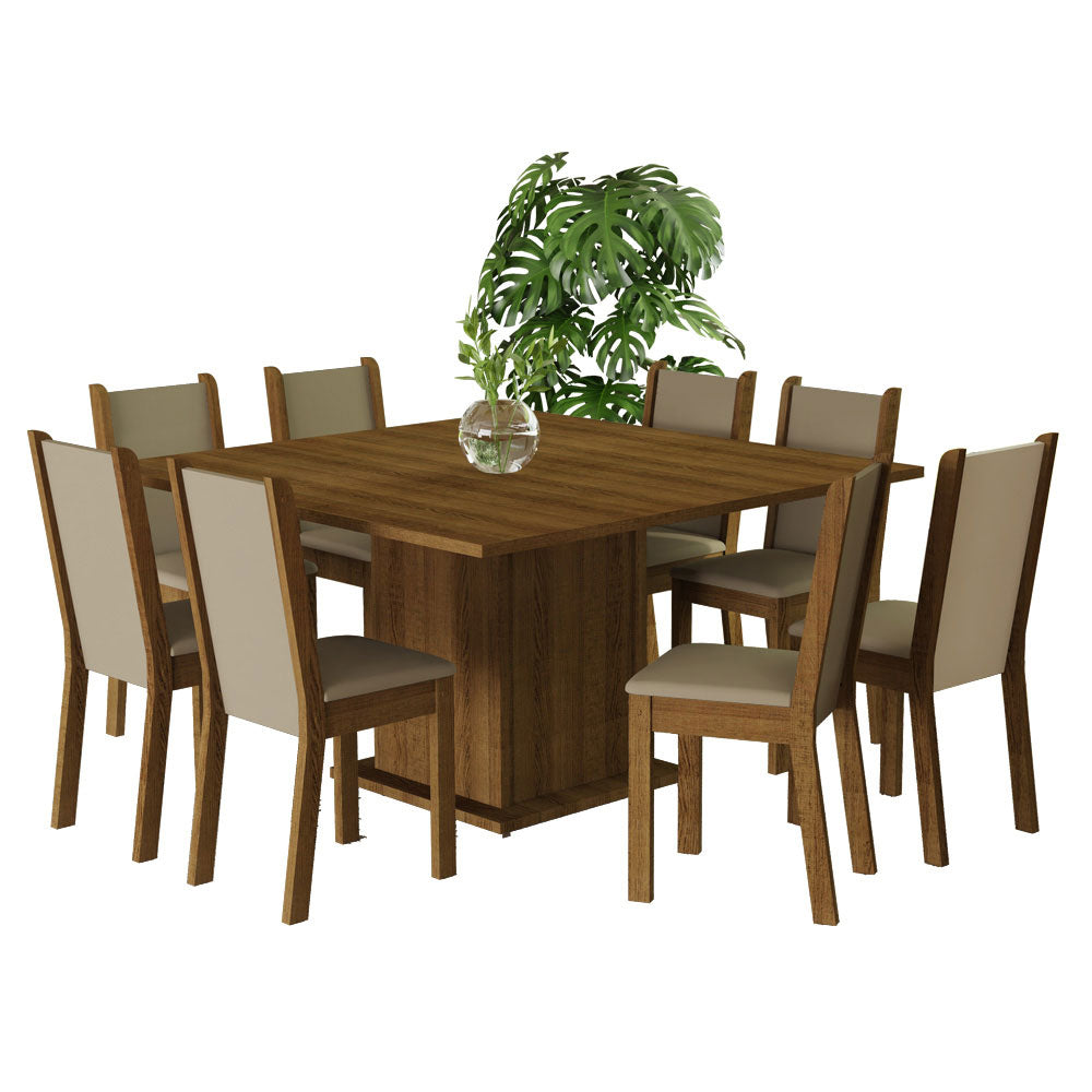 Juego de Comedor Mesa Tapa de Madera 8 Sillas Marrón/Crema/Beige Marisa Madesa