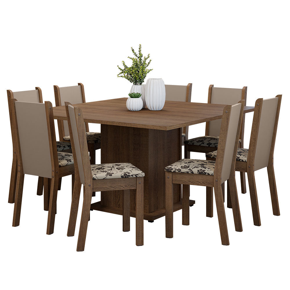 Juego de Comedor Mesa Tapa de Madera 8 Sillas Marrón/Crema/Beige Marrón Marisa Madesa