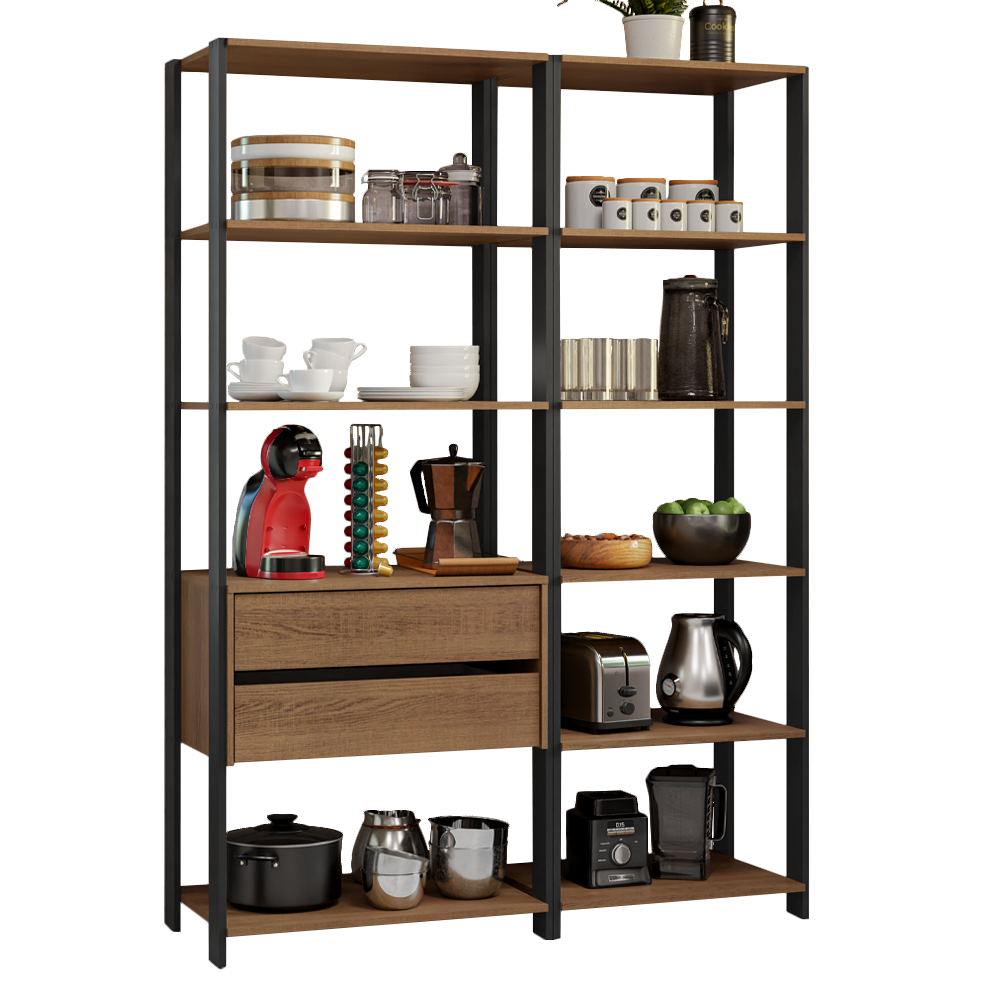 Estante Multiuso para Cocina 129 cm 2 Cajones Marrón/Negro Madesa
