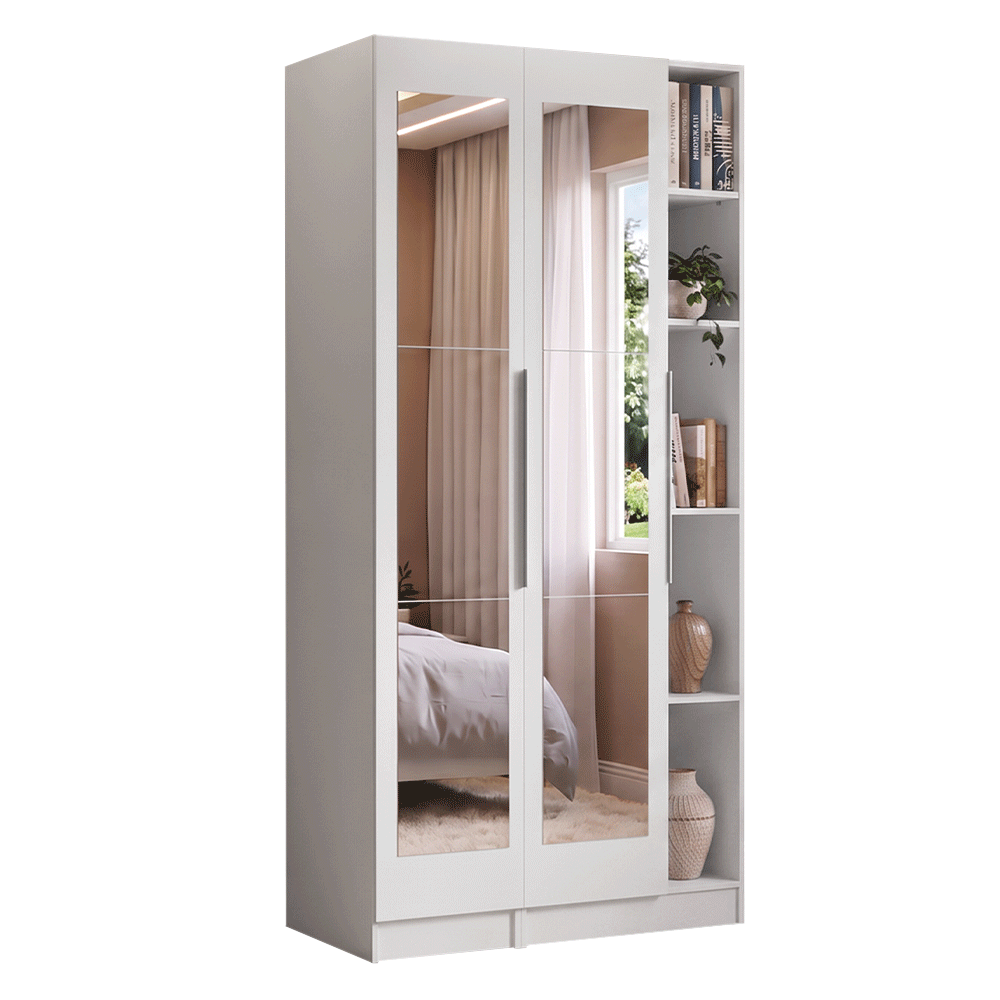 Placard Modular 105 cm 2 Puertas con Espejos y 5 Nichos Blanco Neo Madesa