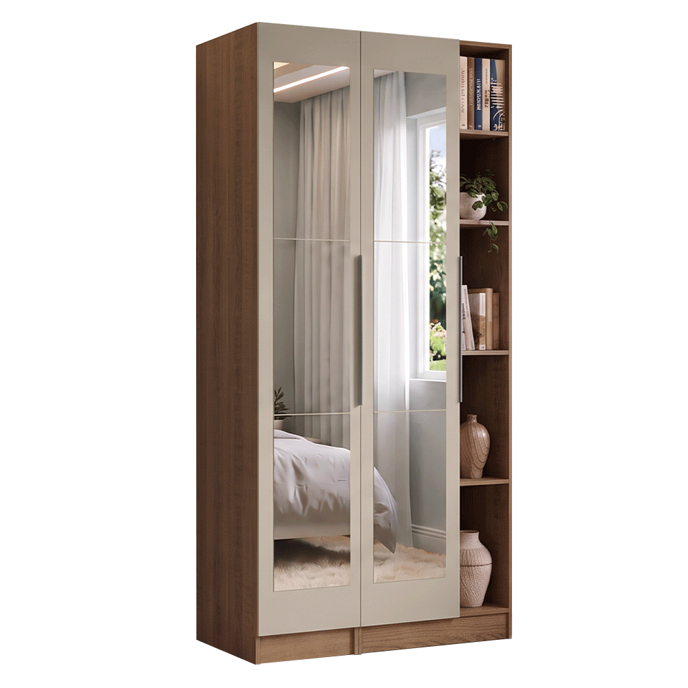 Placard Modular 2 Puertas con Espejos 5 Nichos Marrón/Crema Neo Madesa 01